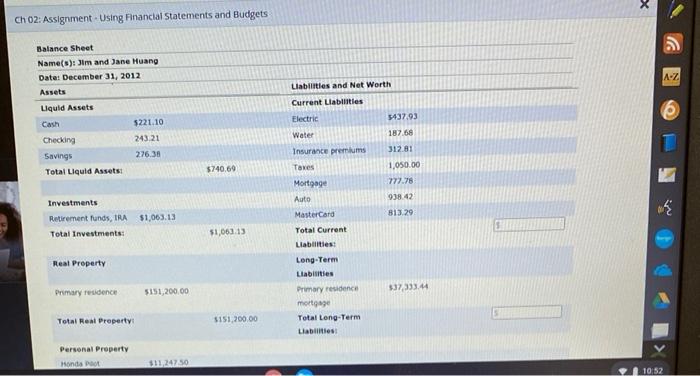  x Ch 02: Assignment - Using Financial Statements and Budgets A-Z