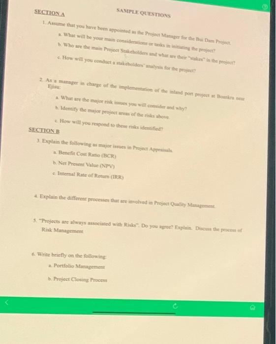  SAMPLE QUESTIONS SECTIONA 1. Assume that you have been appointed as