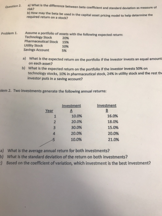  auestion 2. a) what is the difference between beta coefficlent and