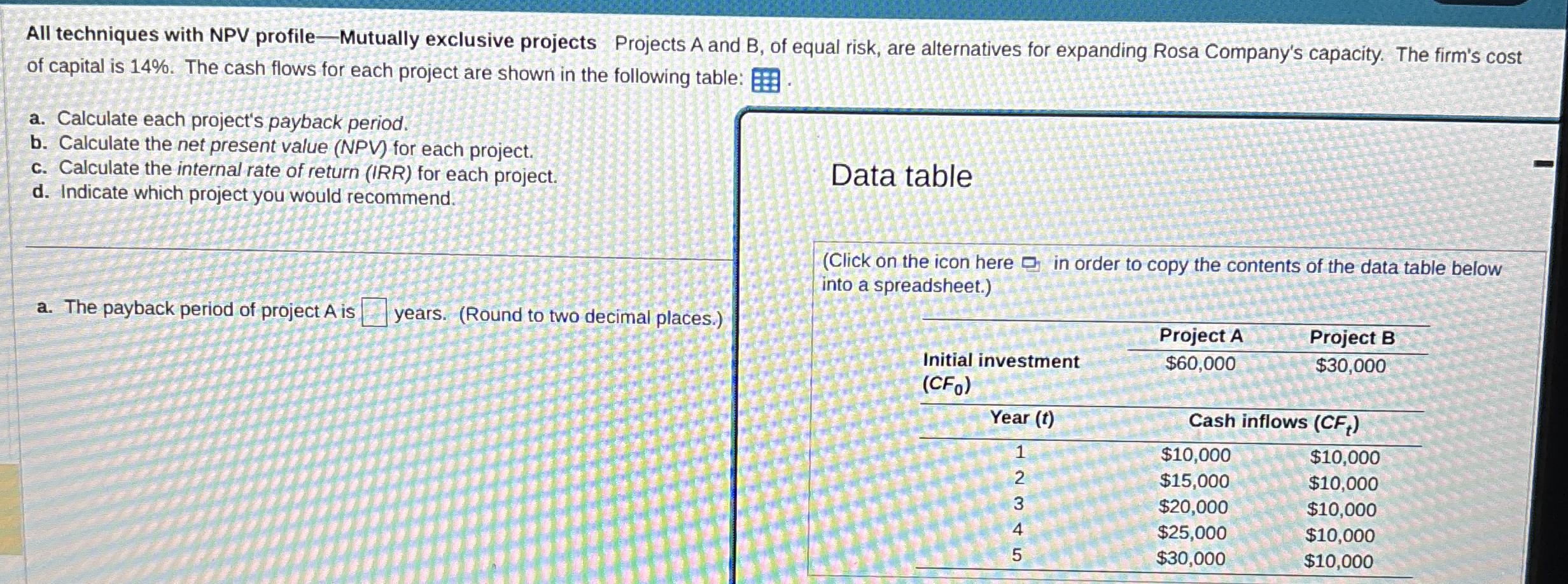  All techniques with NPV profile-Mutually exclusive projects Projects A and B,