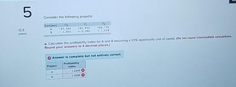 please help 5 Consider the following projects: Project Co -$3,050 B