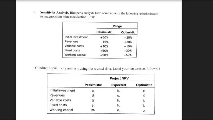  6 Sensitivity Analysis. Blooper's analysts have come up with the following