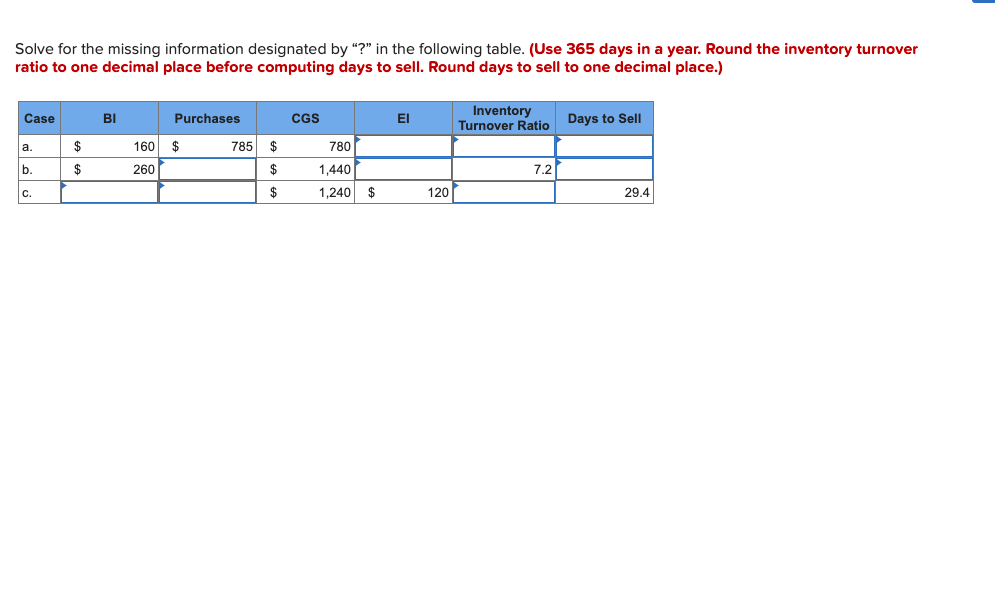 Solve for the missing information designated by "?" in the following
