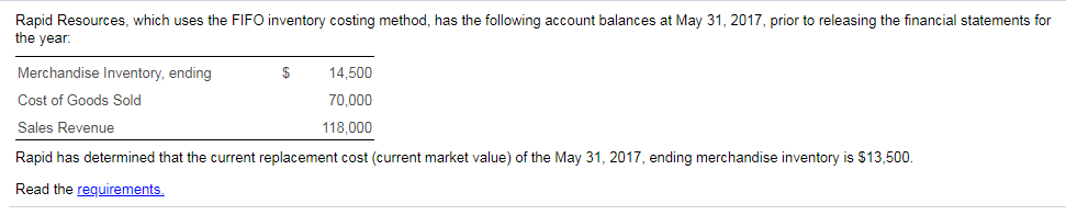 Rapid Resources, which uses the FIFO inventory costing method, has the