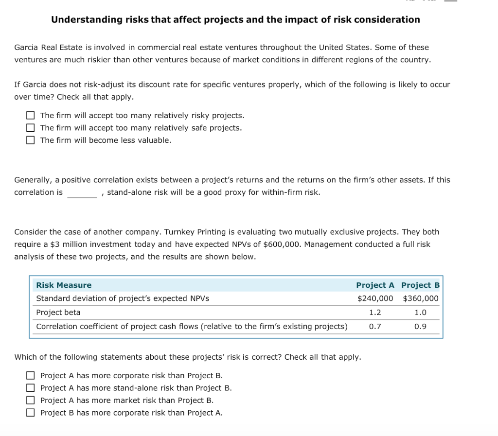  Understanding risks that affect projects and the impact of risk consideration