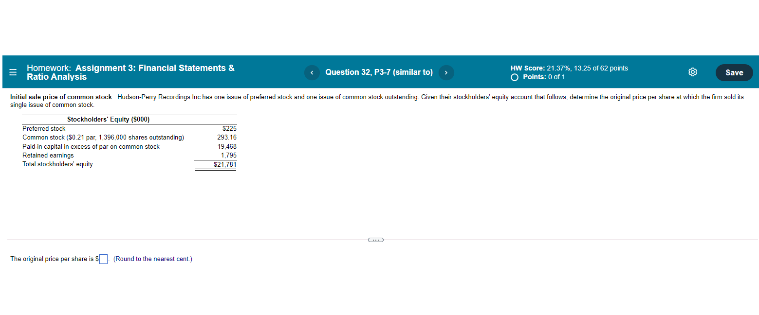 Homework: Assignment 3: Financial Statements & Ratio Analysis Question 32, P3-7