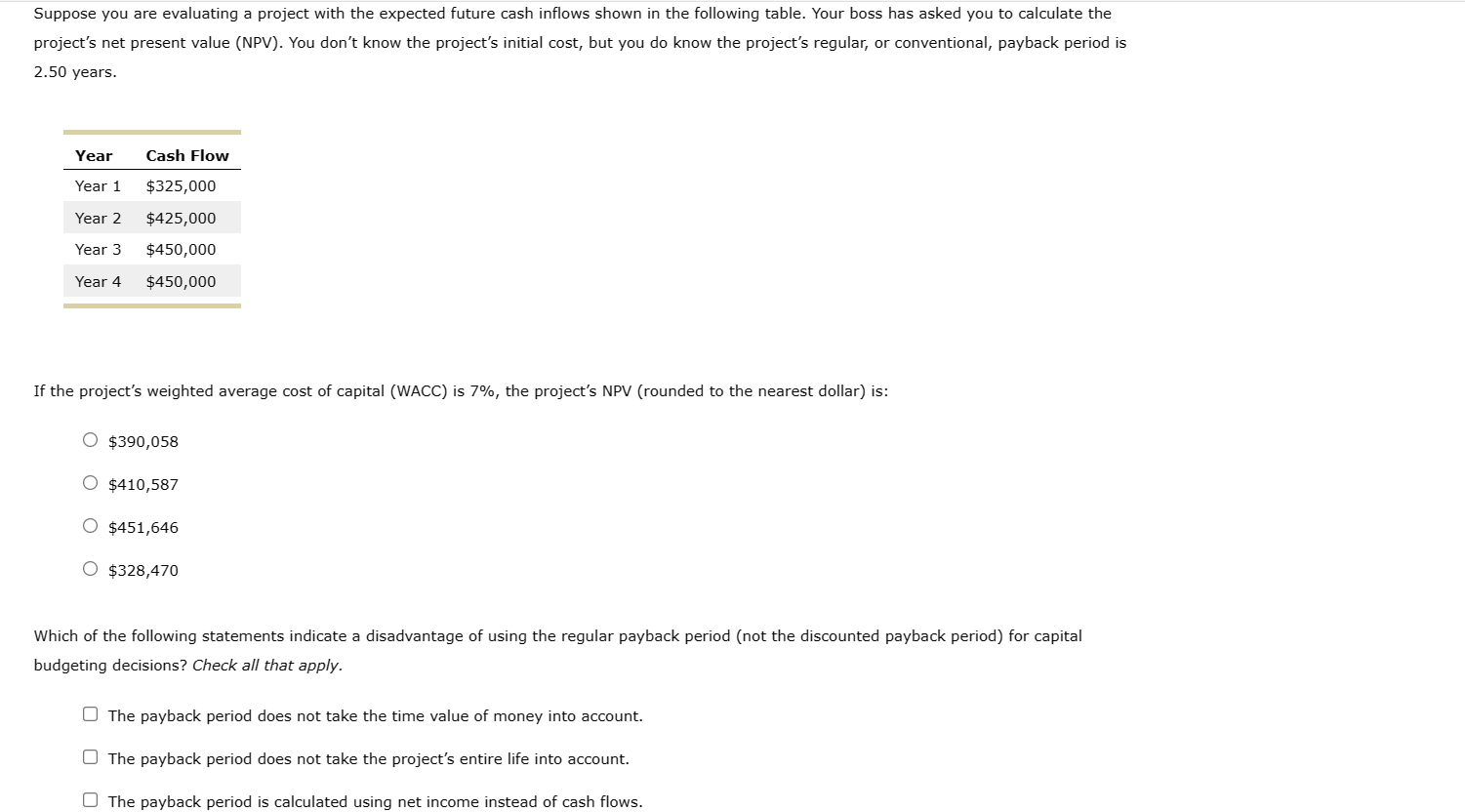  Suppose you are evaluating a project with the expected future cash