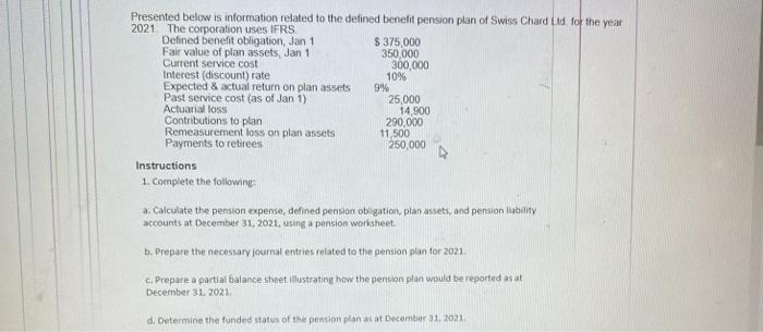  can someone solve this please Presented below is information related to