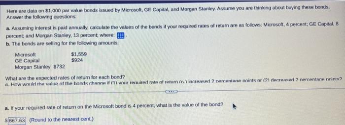  Here are data on \$1,000 par value bonds issued by Microsoft,