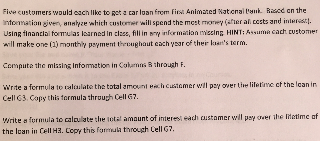 Please use the Excel file provided to show the formulas needed