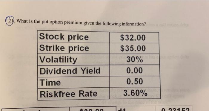 please write out how to solve (21). What is the put option