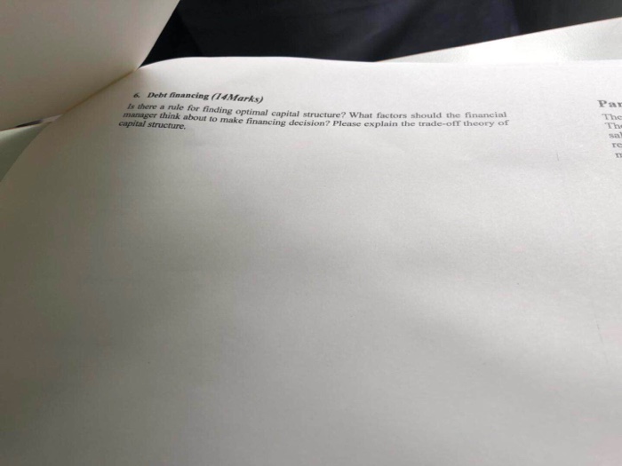 capital structure? What factors should ahe theory of mamstger think about to