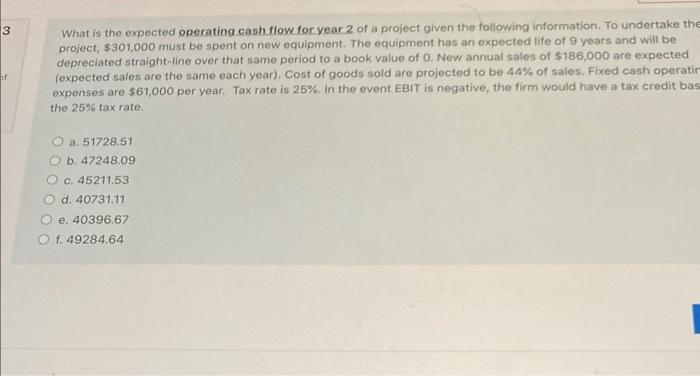  3 What is the expected operating cash flow for year 2