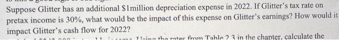 please answer thoroughly Suppose Glitter has an additional \$1 million depreciation expense
