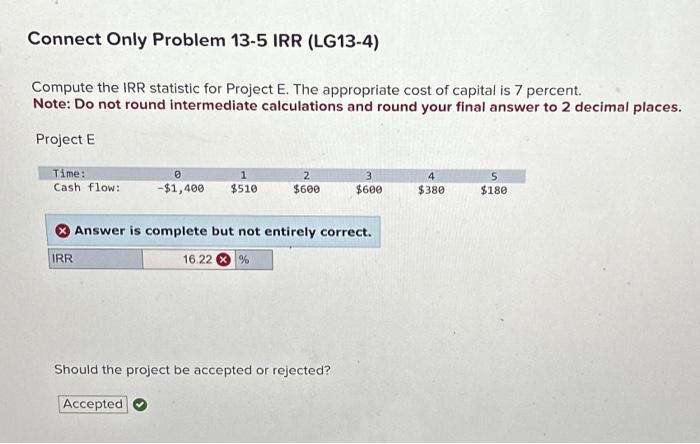  Compute the IRR statistic for Project E. The appropriate cost of