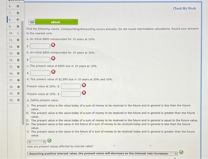  6. Check My Work 7 2 8 E eBook 9. o