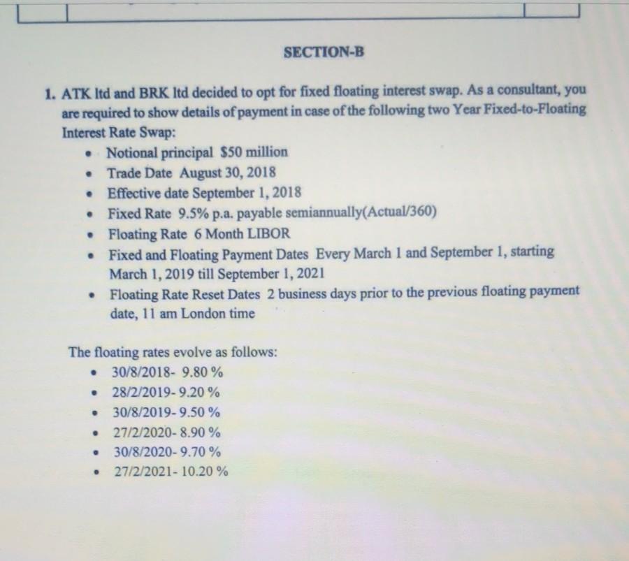 SECTION-B . 1. ATK Itd and BRK Itd decided to opt
