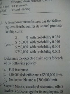  processing ust Expected claim Fair premium )(b) a) Percent loading 6.