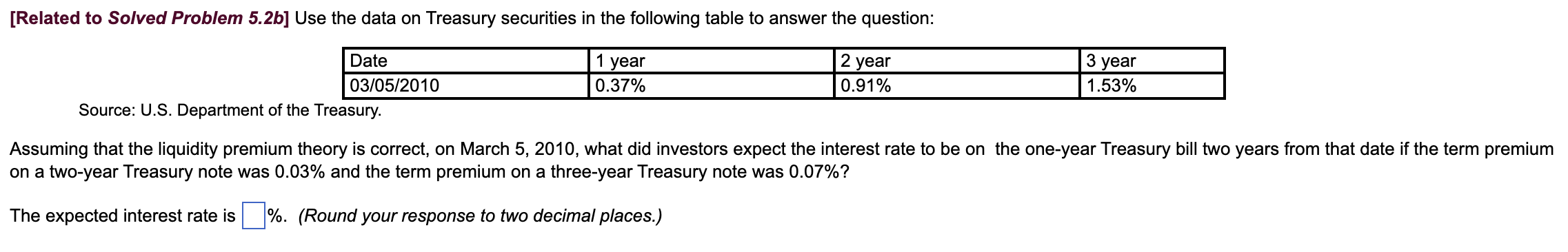  [Related to Solved Problem 5.2b] Use the data on Treasury securities