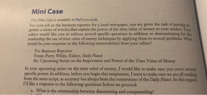  Mini Case ??s Mini Case is available in MyFinancelab. For your