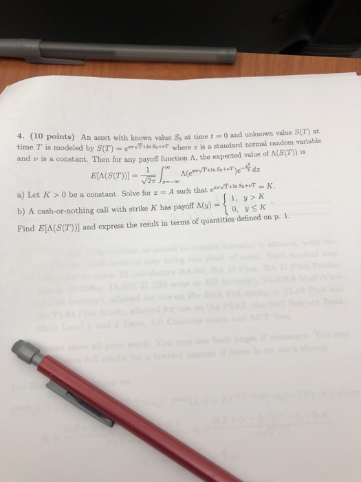  4. (10 points) An asset with known value So at time