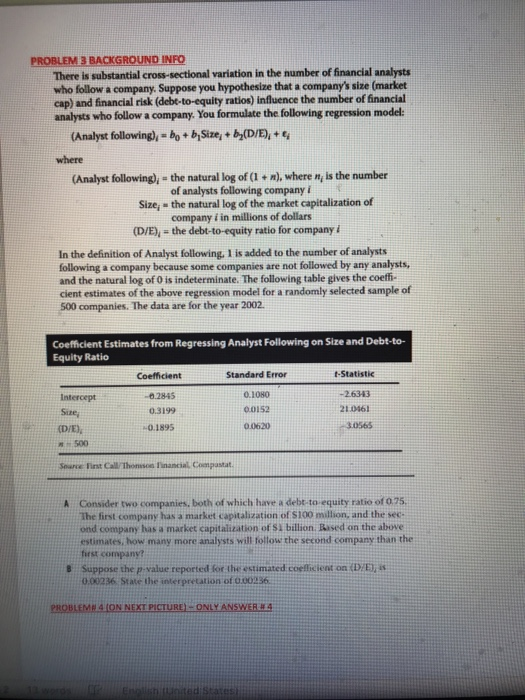  PLEASE ANSWER PROBLEM #4 USING BACKGROUND INFO ON MICROSOFT EXCEL AND