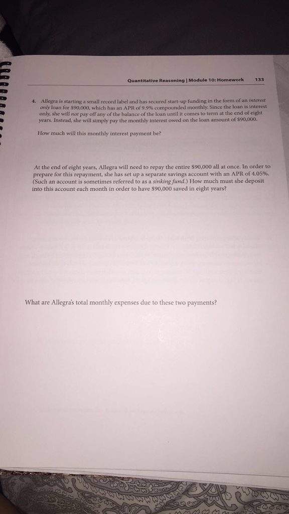 Quantitative Reasoning | Module 10: Homework133 Allegra is starting a small