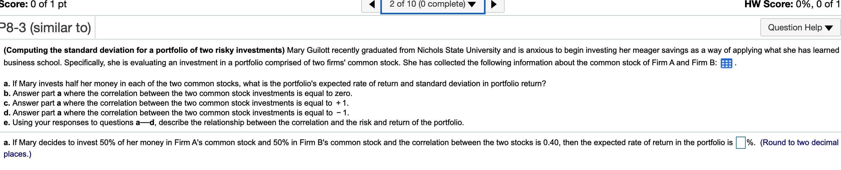 Firm A's common stock Firm B's common stock Correlation coefficient (Click on