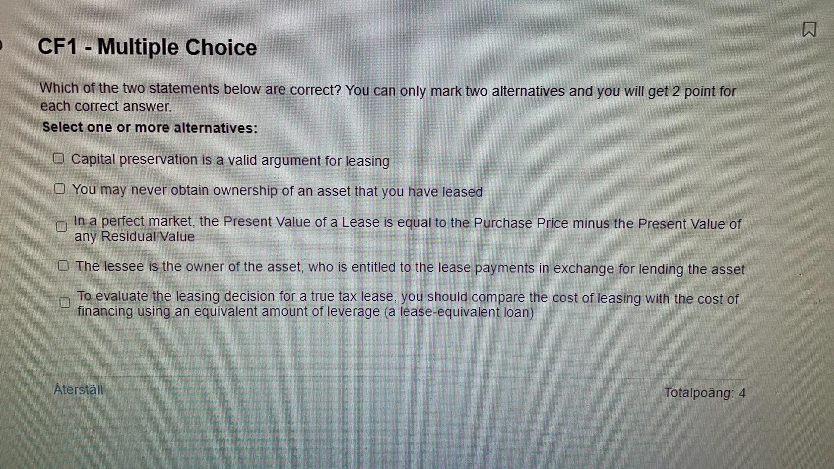 CF1 - Multiple Choice Which of the two statements below are