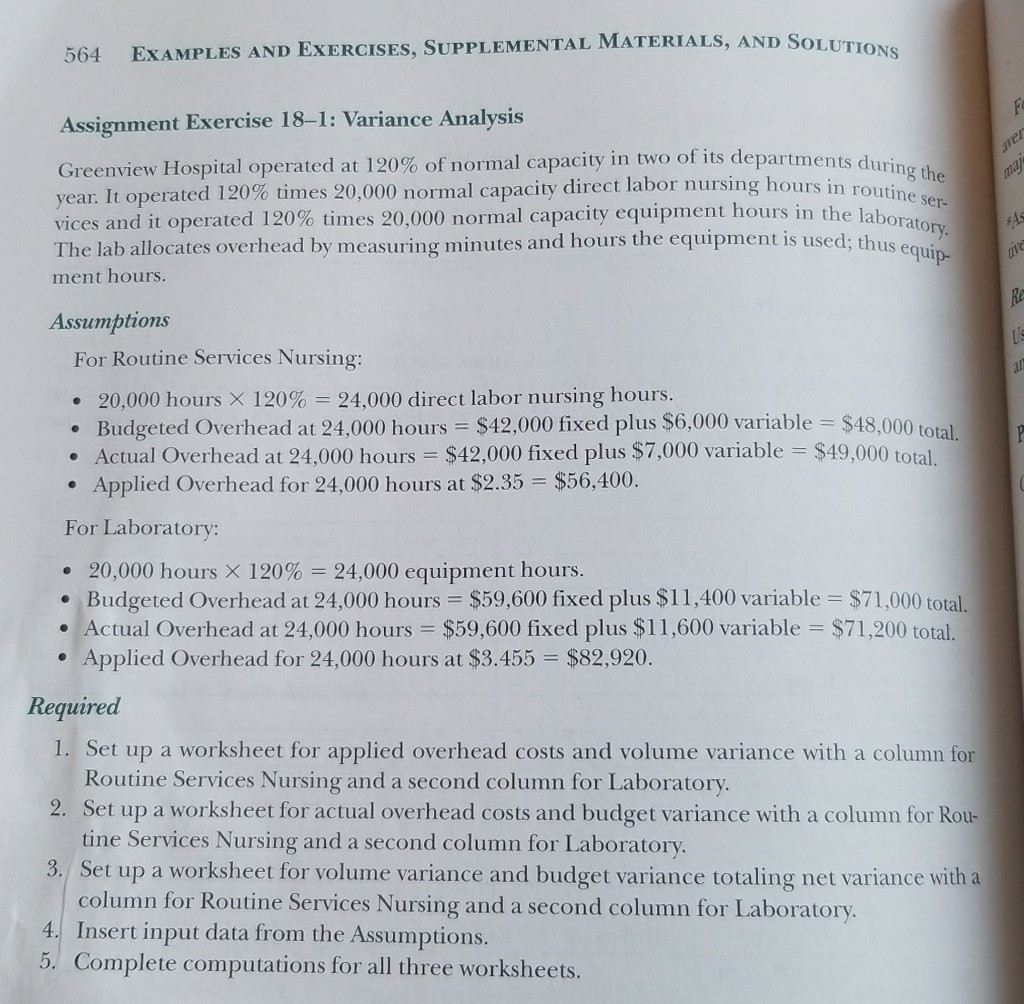  AMPLES AND EXERCISES, SUPPLEMENTAL MATERIALS, AND SOLUTIONS Assignment Exercise 18-1: Variance