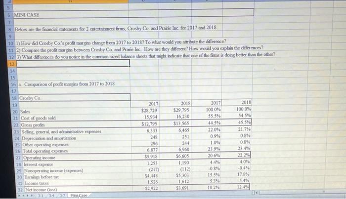  5 6 MINI CASE 7 8. Below are the financial statements