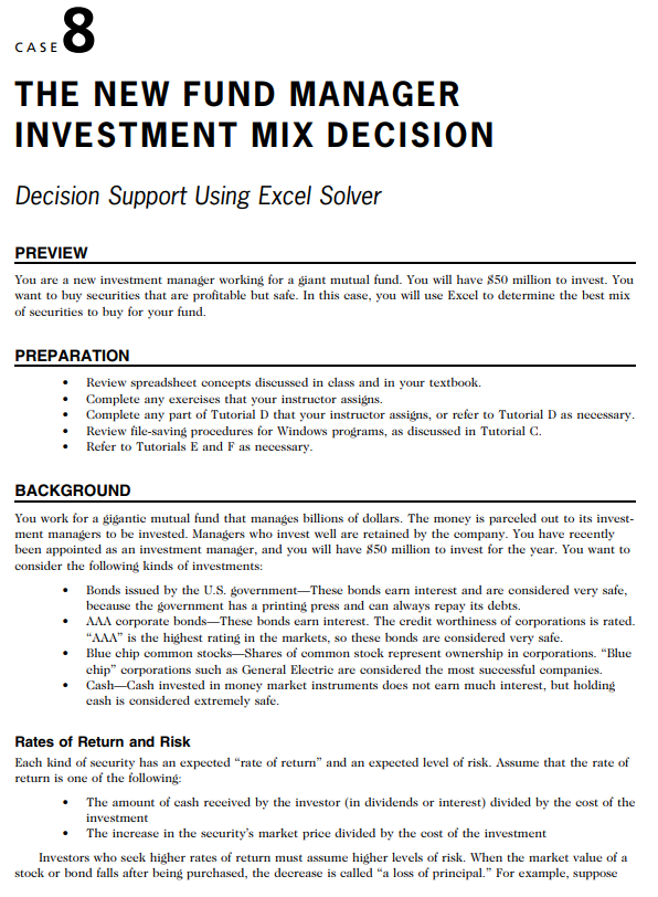 INVESTMENT MIX PROBLEM 2 3 CHANGING CELLS 4 DOLLARS INVESTED IN U.S.