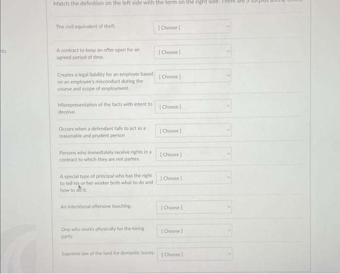  Match the definition on the left side with the term on
