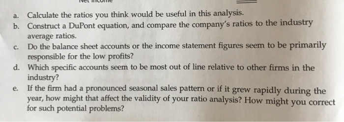 DUPONT ANALYSIS A firm has been experiemcing low profitability in recent years.