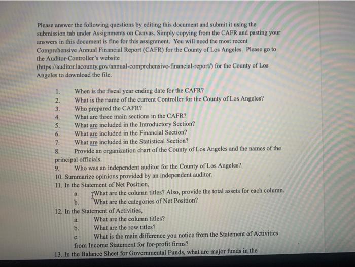 the most recent Comprehensive Annual Financial Report (CAFR) fa the County of