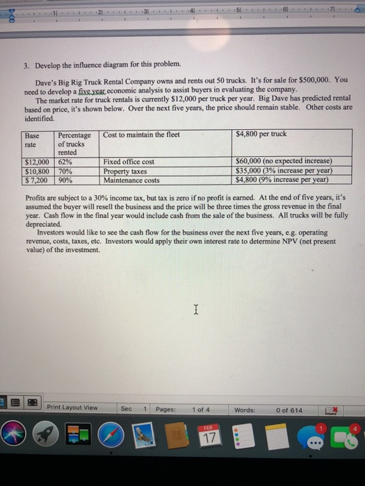  3. Develop the influence diagram for this problem. Dave's Big Rig