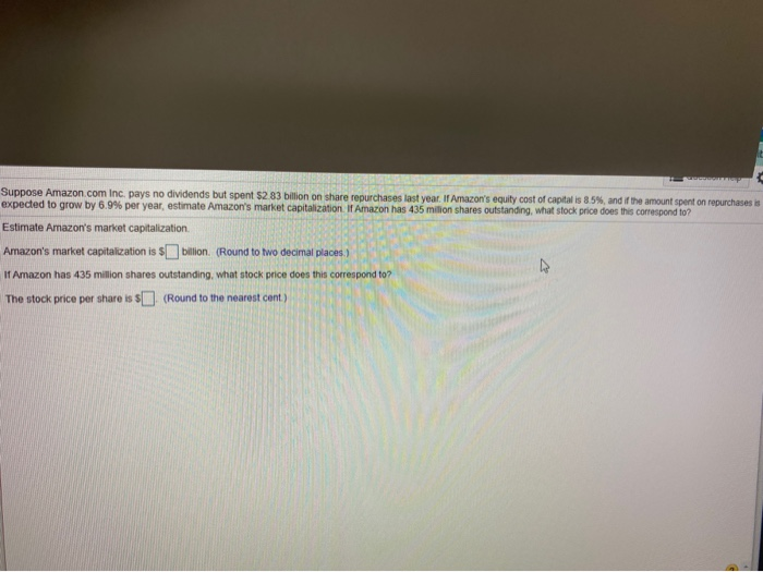  suppose amazon.com pays no dividends but spent $2.83 Suppose Amazon.com Inc.
