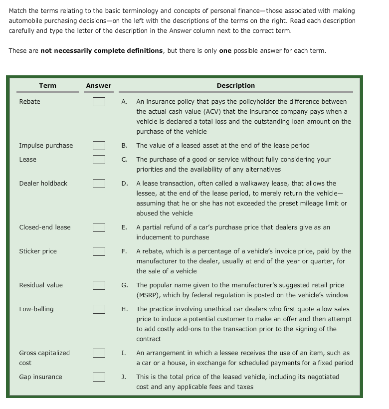 Match the terms relating to the basic terminology and concepts of