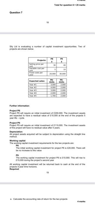  Total for question 620 marts Question 7 18 Say Ltd is