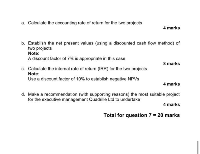 evaluating a number of capital investment opportunities. Two of projects are shown