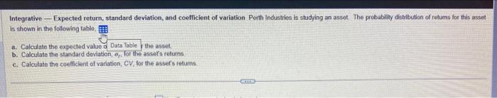  Integrative - Expected return, standard deviation, and coefficient of variation Perth
