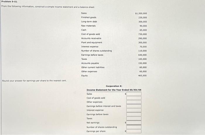  From the following information, construct a simple income statement and a