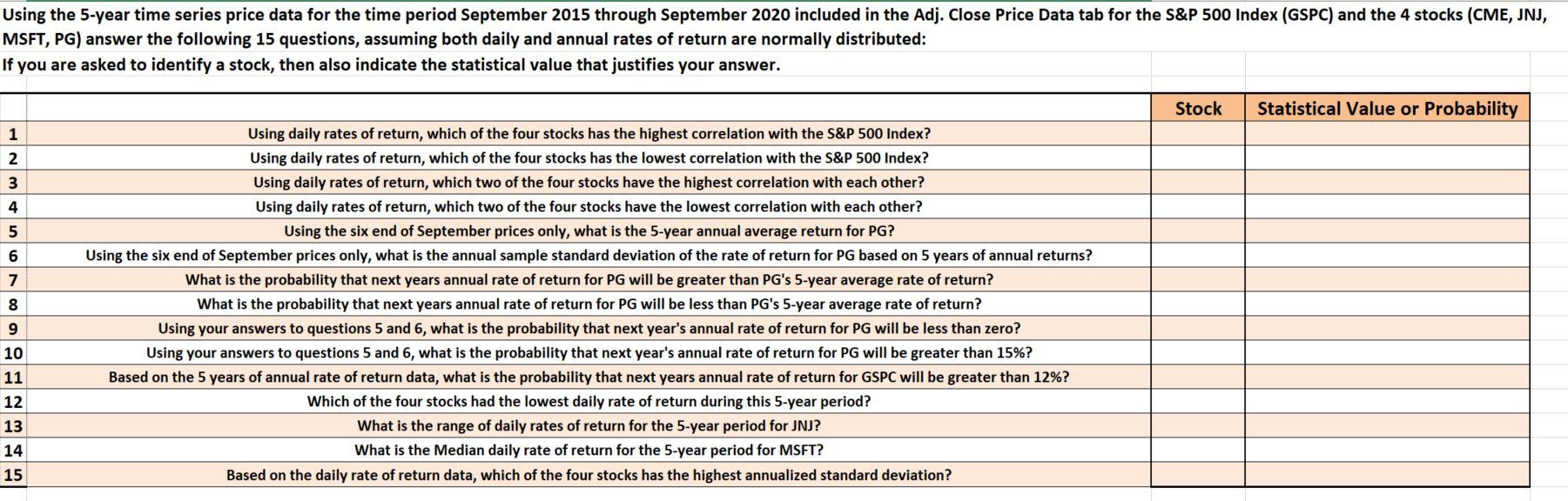  Using the 5-year time series price data for the time period