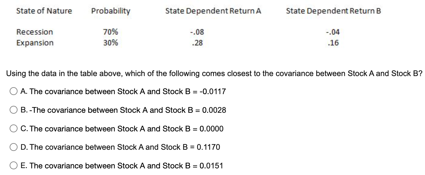 State of Nature Probability State Dependent Return A State Dependent Return