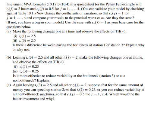  Implement MVA formulas (10.1) to (10.4) in a spreadsheet for the