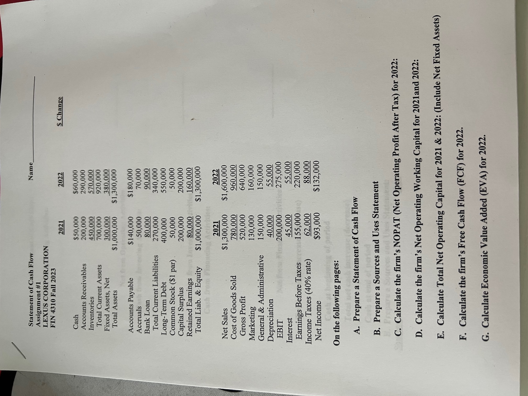 Required to calculate the changes first in order to answer the following