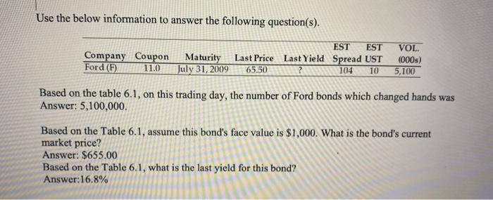  Use the below information to answer the following question(s). Based on