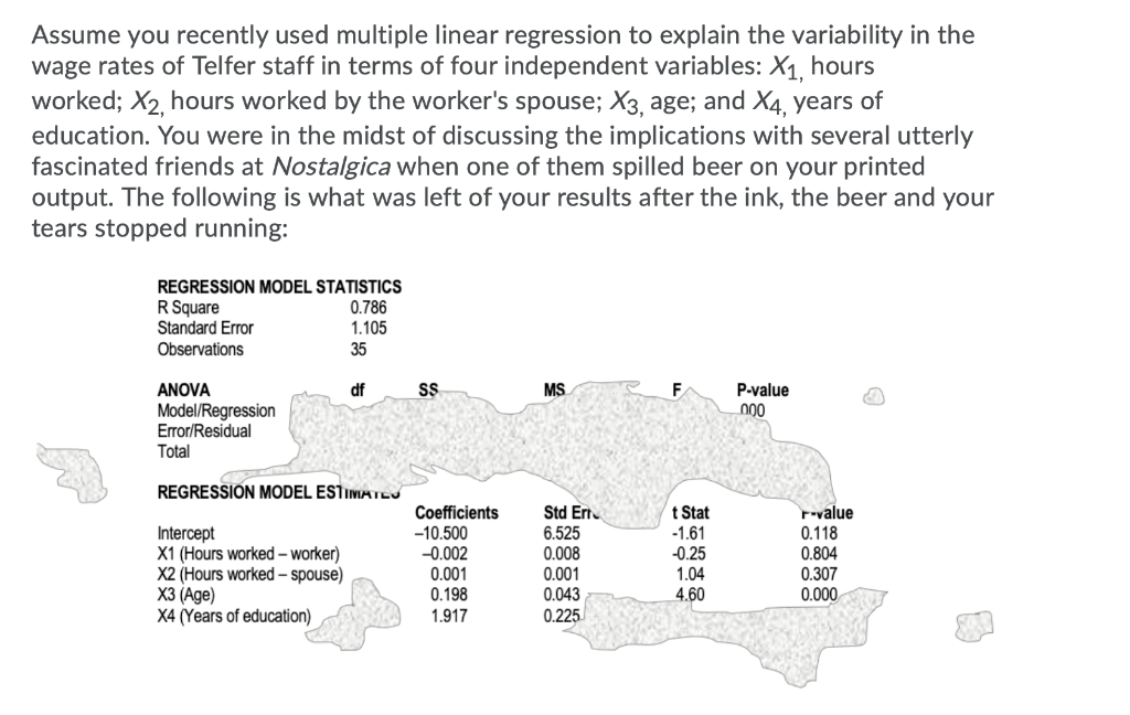  Assume you recently used multiple linear regression to explain the variability