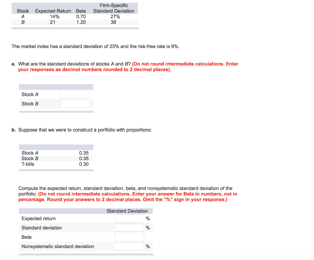 Firm-Specific Stock Expected Return Beta Standard Deviation 14% 21 0.70 1.20