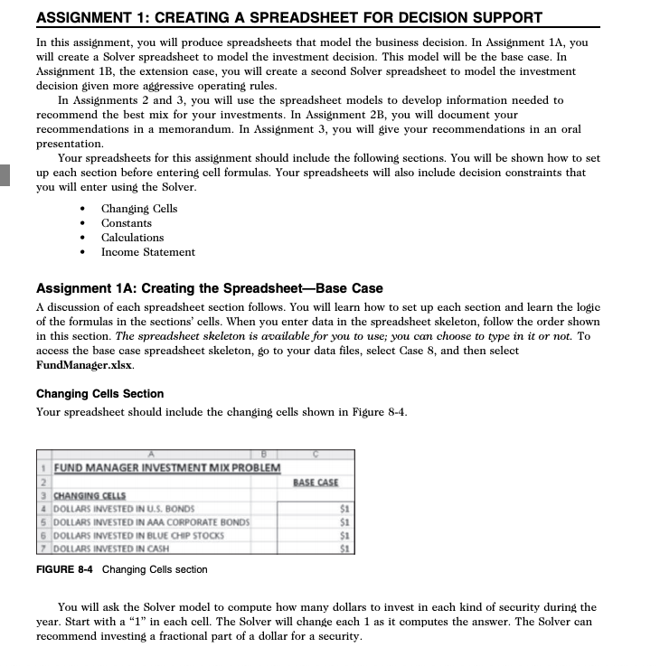 are A,B,C. Thanks!!! 1 FUND MANAGER INVESTMENT MIX PROBLEM BASE CASE 3